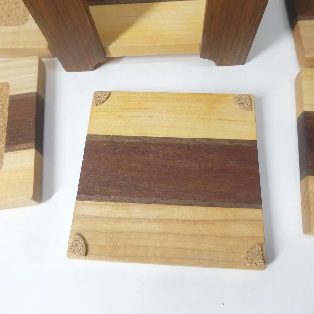 Handmade Wooden Coasters Set 6 w/Holder Handcrafted Signed Artisan Woodworking - Picture 10 of 10